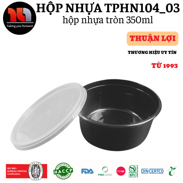 HỘP NHỰA MICROWAVE TRÒN ĐEN 350ML