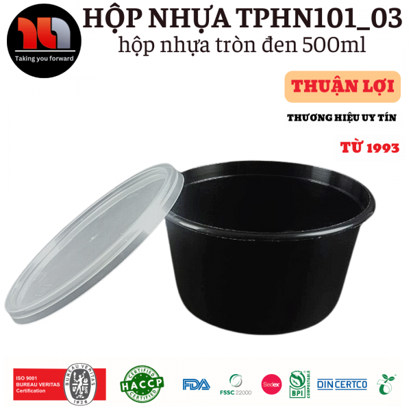 HỘP NHỰA MICROWAVE TRÒN ĐEN 500ML