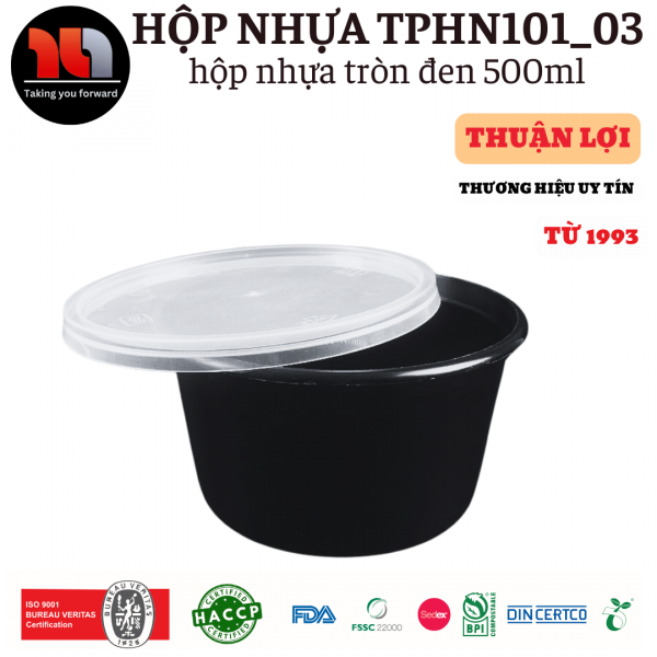 HỘP NHỰA MICROWAVE TRÒN ĐEN 500ML