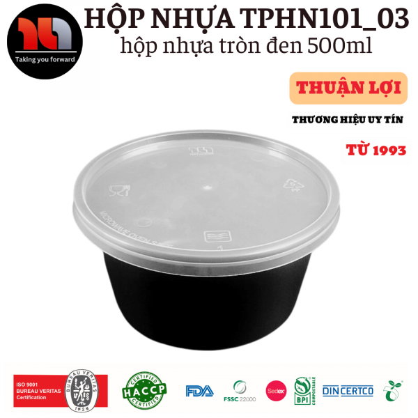 HỘP NHỰA MICROWAVE TRÒN ĐEN 500ML