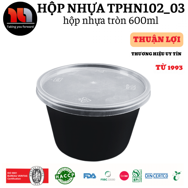 HỘP NHỰA MICROWAVE TRÒN ĐEN 600ML