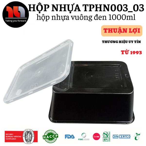 HỘP NHỰA MICROWAVE VUÔNG ĐEN 1000ML