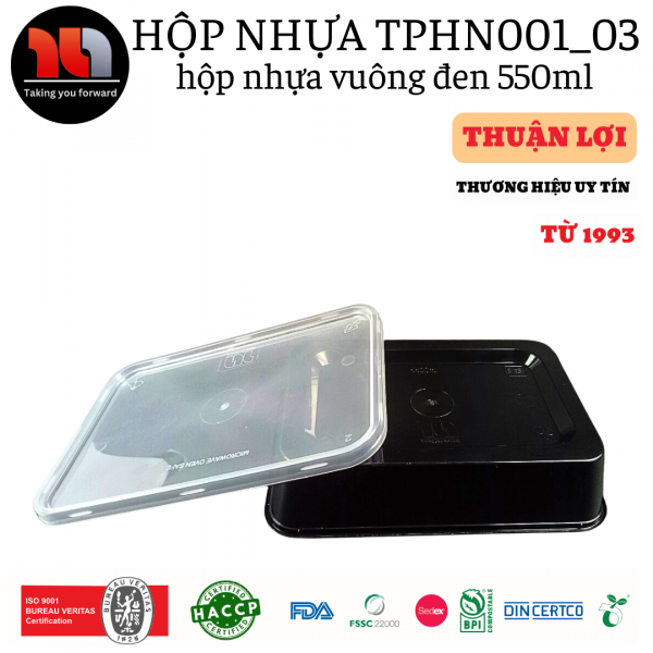 HỘP NHỰA MICROWAVE VUÔNG ĐEN 550ML