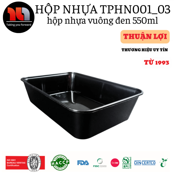 HỘP NHỰA MICROWAVE VUÔNG ĐEN 550ML