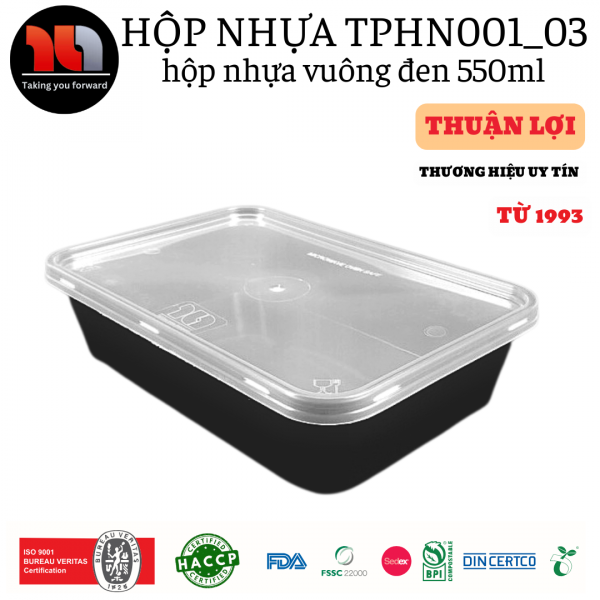 HỘP NHỰA MICROWAVE VUÔNG ĐEN 550ML