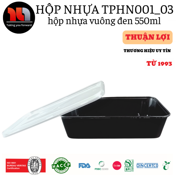 HỘP NHỰA MICROWAVE VUÔNG ĐEN 550ML