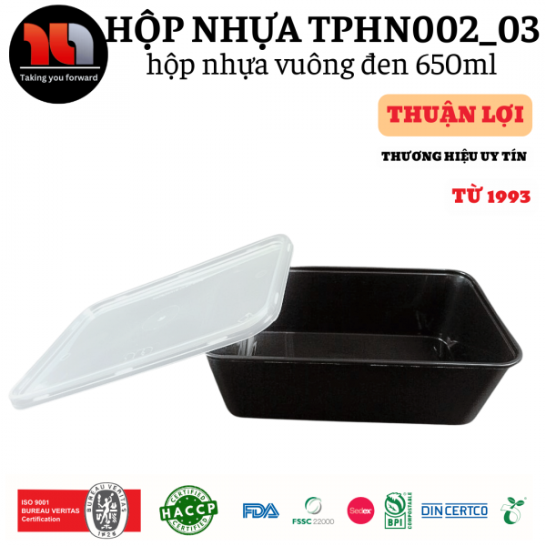 HỘP NHỰA MICROWAVE VUÔNG ĐEN 650ML